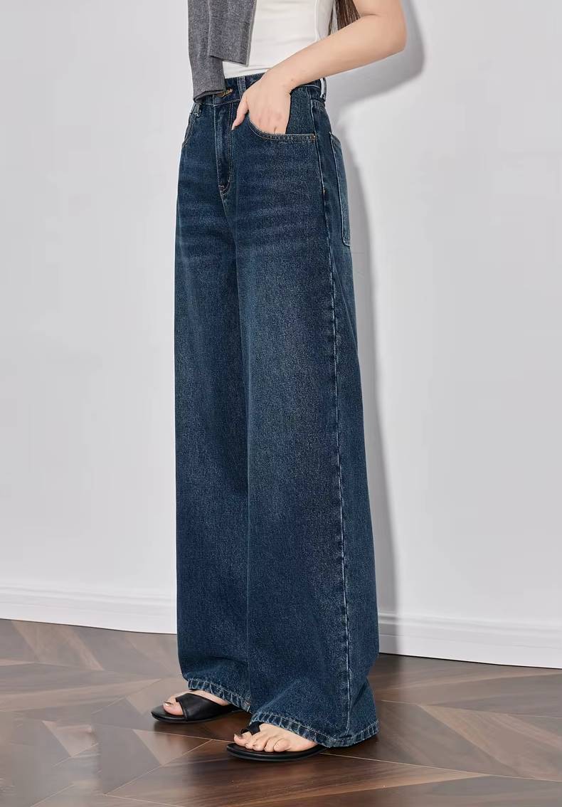 Casual Mid Waist High Street Wide Leg Full Length Straight Pants Mssza