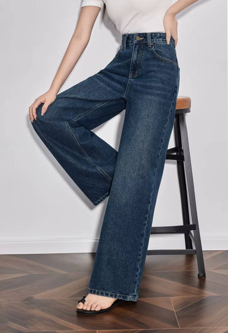 Casual Mid Waist High Street Wide Leg Full Length Straight Pants Mssza