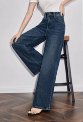 Casual Mid Waist High Street Wide Leg Full Length Straight Pants Mssza
