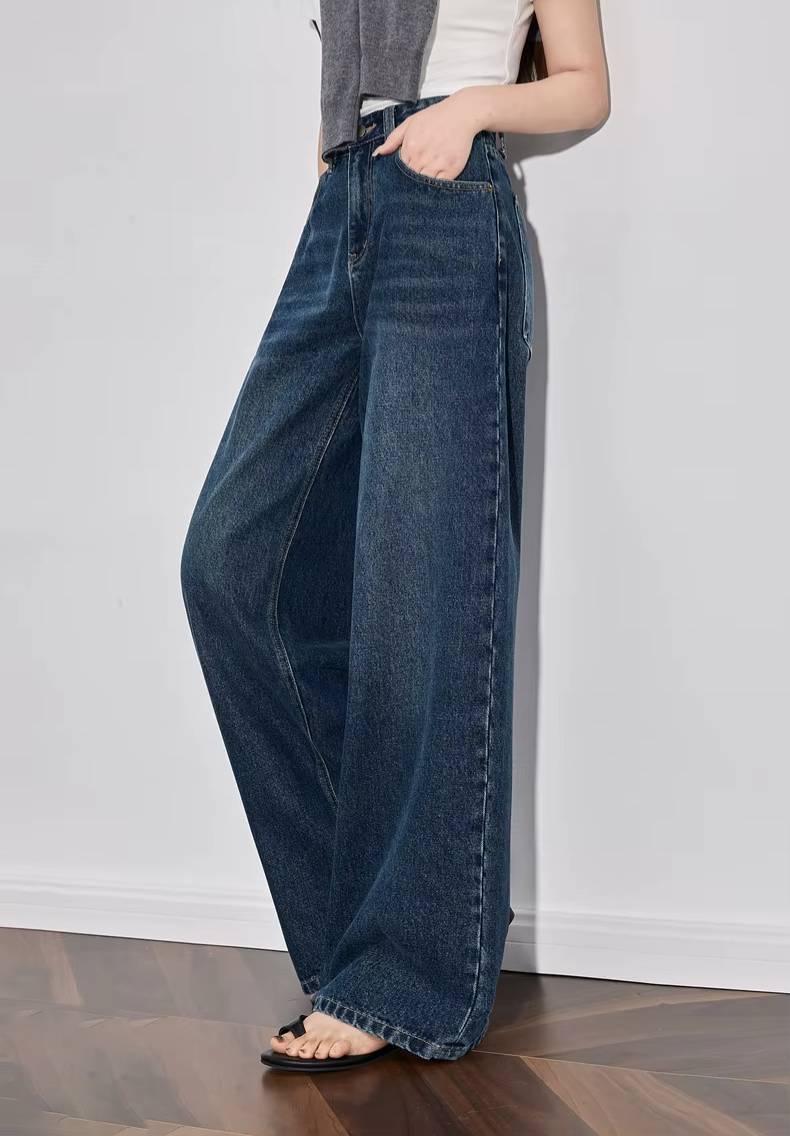 Casual Mid Waist High Street Wide Leg Full Length Straight Pants Mssza