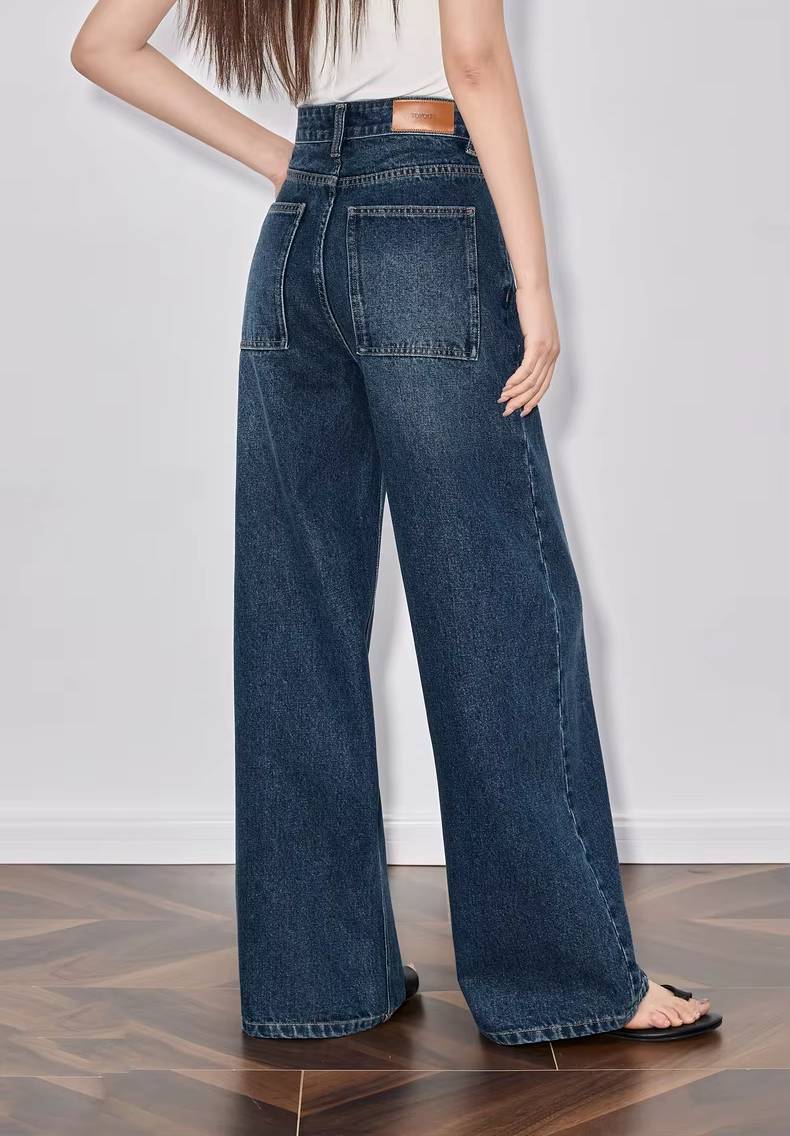 Casual Mid Waist High Street Wide Leg Full Length Straight Pants Mssza