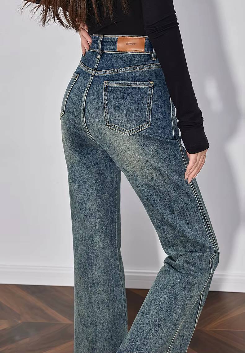 Casual Mid Waist Open Split Flare Leg Long Non Stretch Pants Mssza