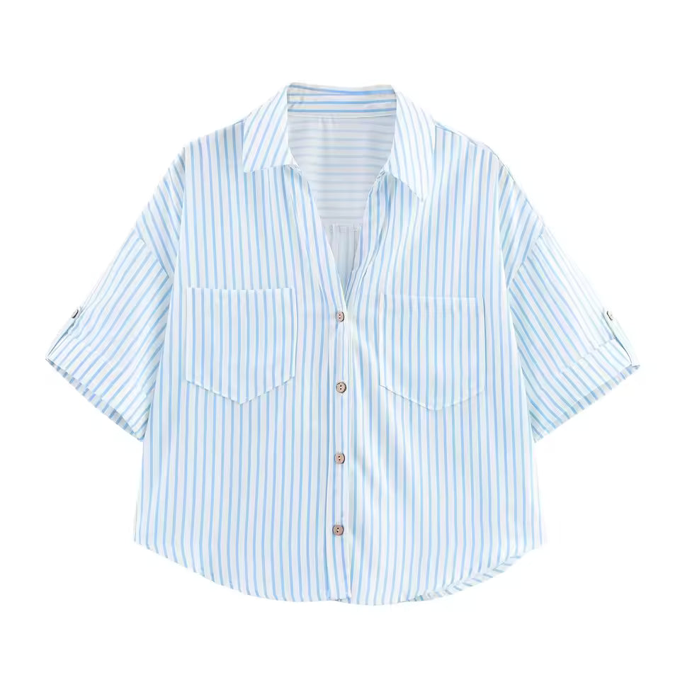 Casual Minimalist Design Linen Blended Wide Sleeve Collar Shirt Mssza