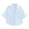 Casual Minimalist Design Linen Blended Wide Sleeve Collar Shirt Mssza