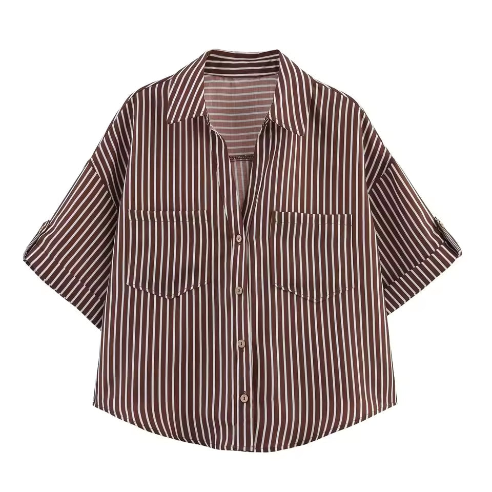 Casual Minimalist Design Linen Blended Wide Sleeve Collar Shirt Mssza