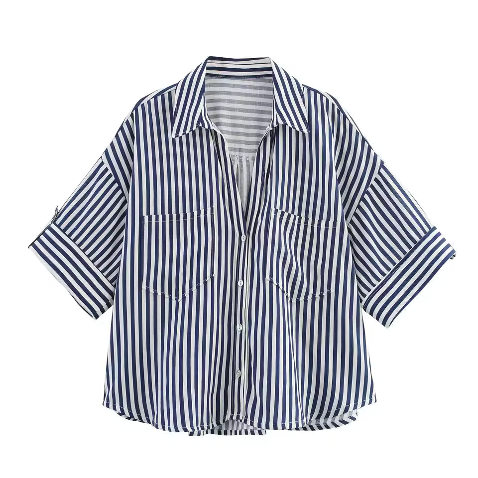 Casual Minimalist Design Linen Blended Wide Sleeve Collar Shirt Mssza
