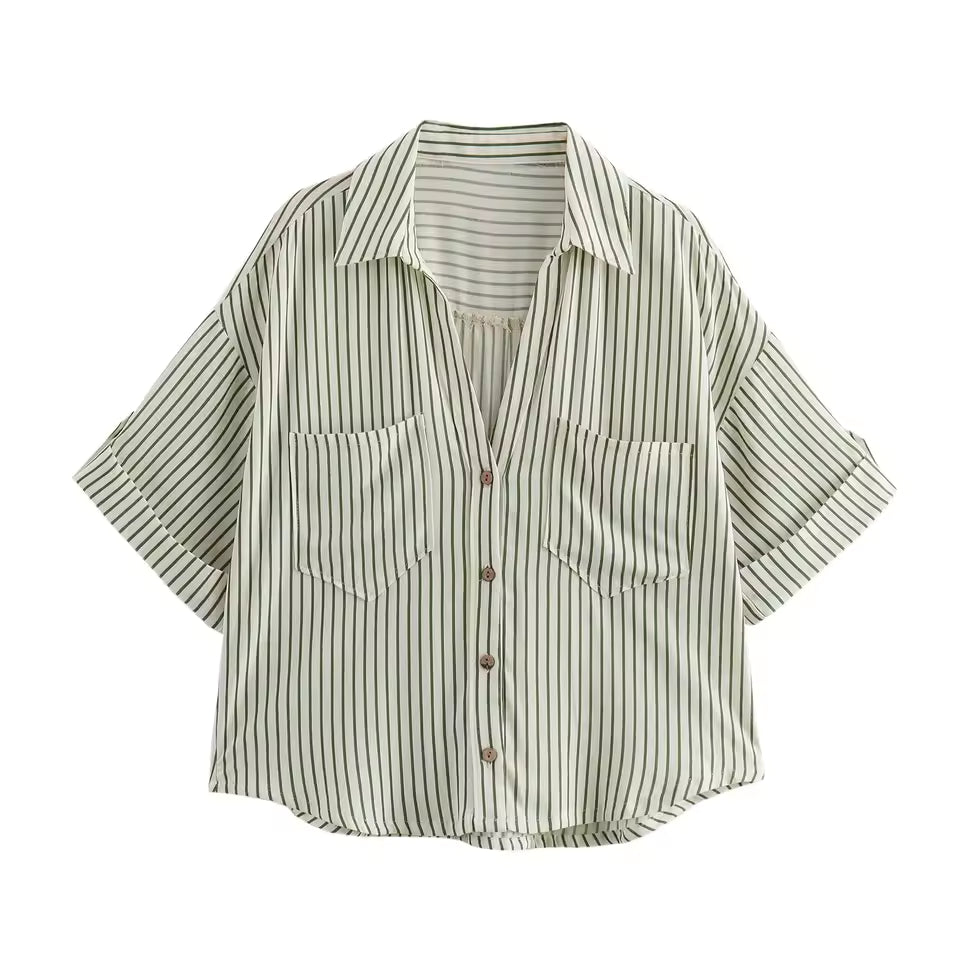 Casual Minimalist Design Linen Blended Wide Sleeve Collar Shirt Mssza
