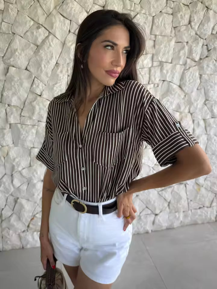 Casual Minimalist Design Linen Blended Wide Sleeve Collar Shirt Mssza