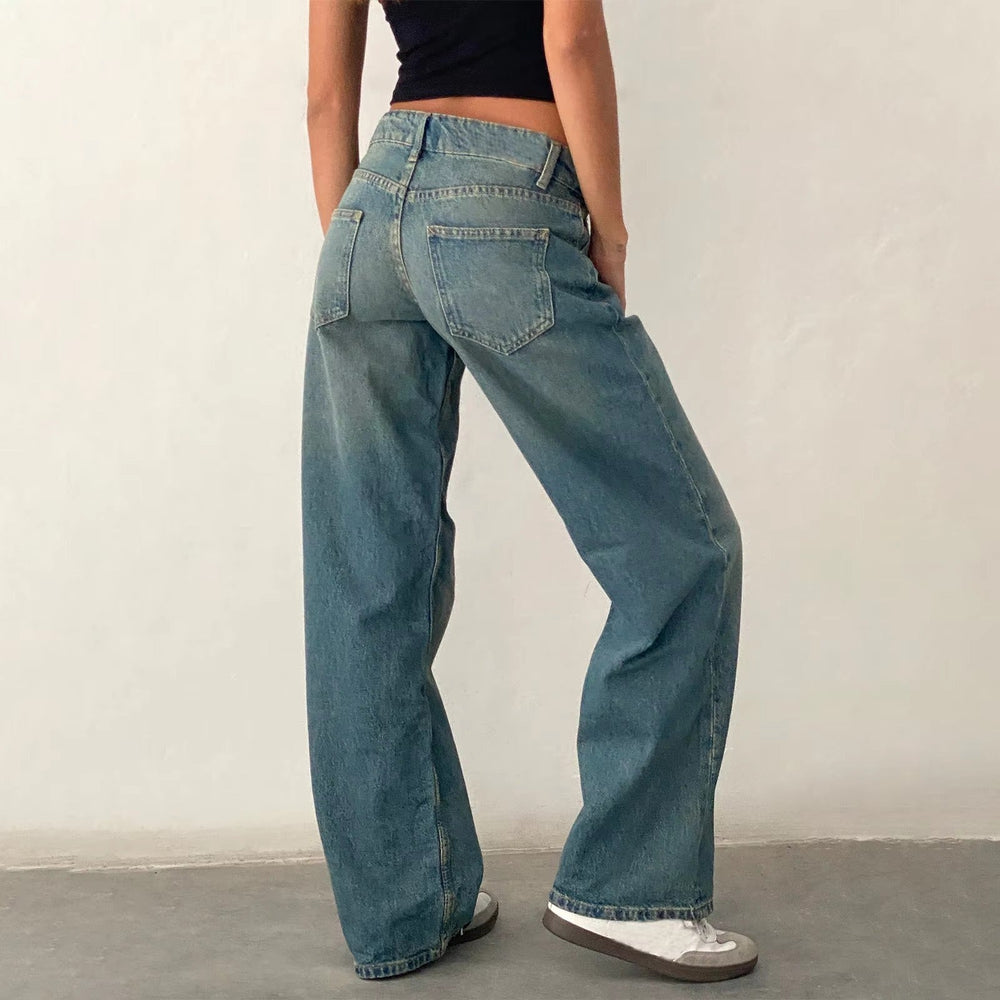 Casual Multi Button Placket Retro Elastic Slimming Stretch Jeans Mssza