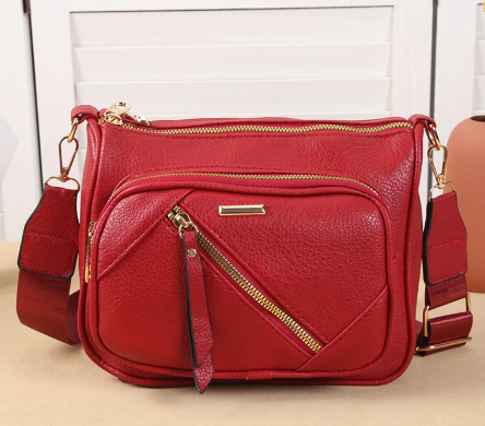 Casual Multi-Layer Multi Zipper Middle-Aged Soft Leather Large Capacity Shoulder Crossbody Bag Mssza