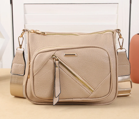 Casual Multi-Layer Multi Zipper Middle-Aged Soft Leather Large Capacity Shoulder Crossbody Bag Mssza