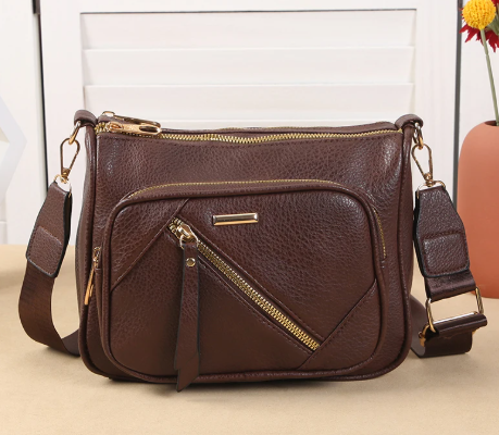 Casual Multi-Layer Multi Zipper Middle-Aged Soft Leather Large Capacity Shoulder Crossbody Bag Mssza