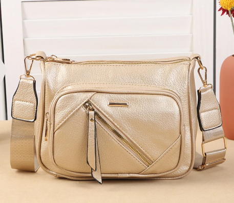 Casual Multi-Layer Multi Zipper Middle-Aged Soft Leather Large Capacity Shoulder Crossbody Bag Mssza