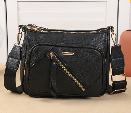 Casual Multi-Layer Multi Zipper Middle-Aged Soft Leather Large Capacity Shoulder Crossbody Bag Mssza