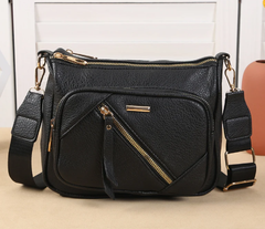 Casual Multi-Layer Multi Zipper Middle-Aged Soft Leather Large Capacity Shoulder Crossbody Bag Mssza