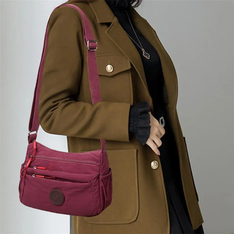 Casual Multi-Layer Solid Color Multi-Pocket Versatile for Commuting Travel Shopping Crossbody Bag Mssza