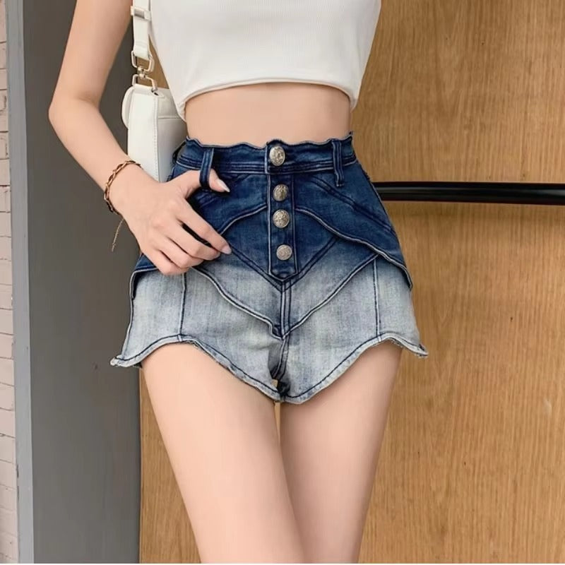 Casual Multiple Buckle Contrast Stitching Short Booty Shorts Mssza
