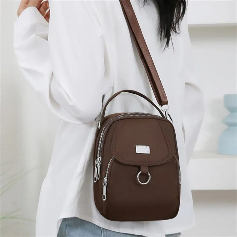 Casual Multiple Zip Pouch Chic Design Lightweight Nylon Shoulder Crossbody Bag Mssza