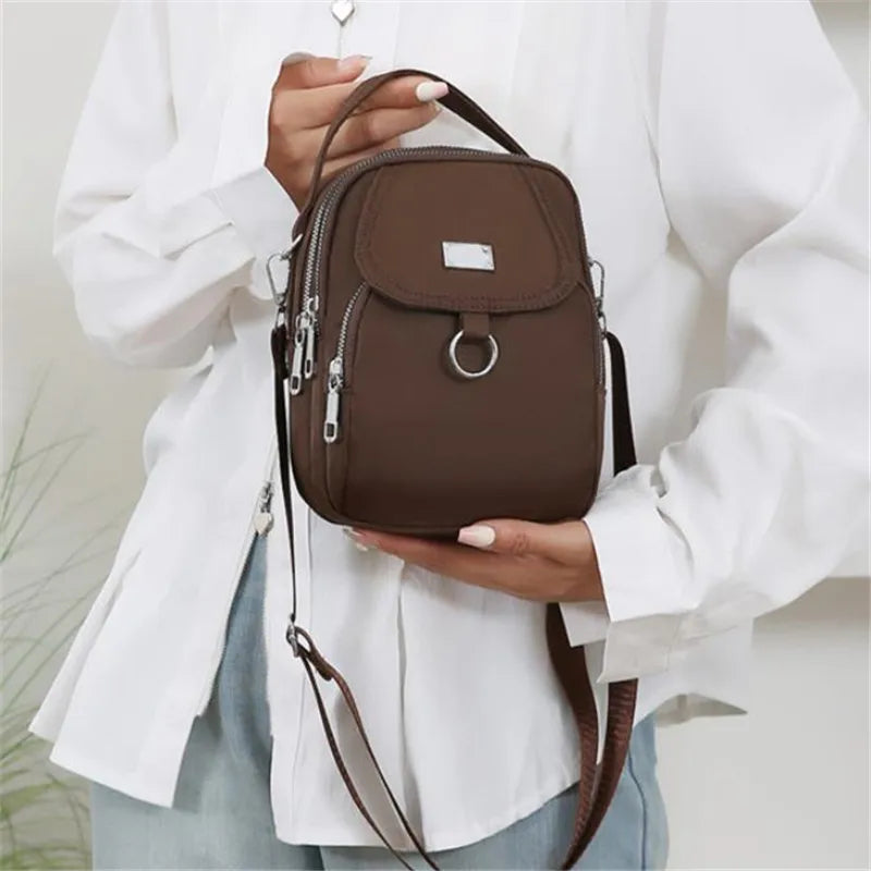 Casual Multiple Zip Pouch Chic Design Lightweight Nylon Shoulder Crossbody Bag Mssza