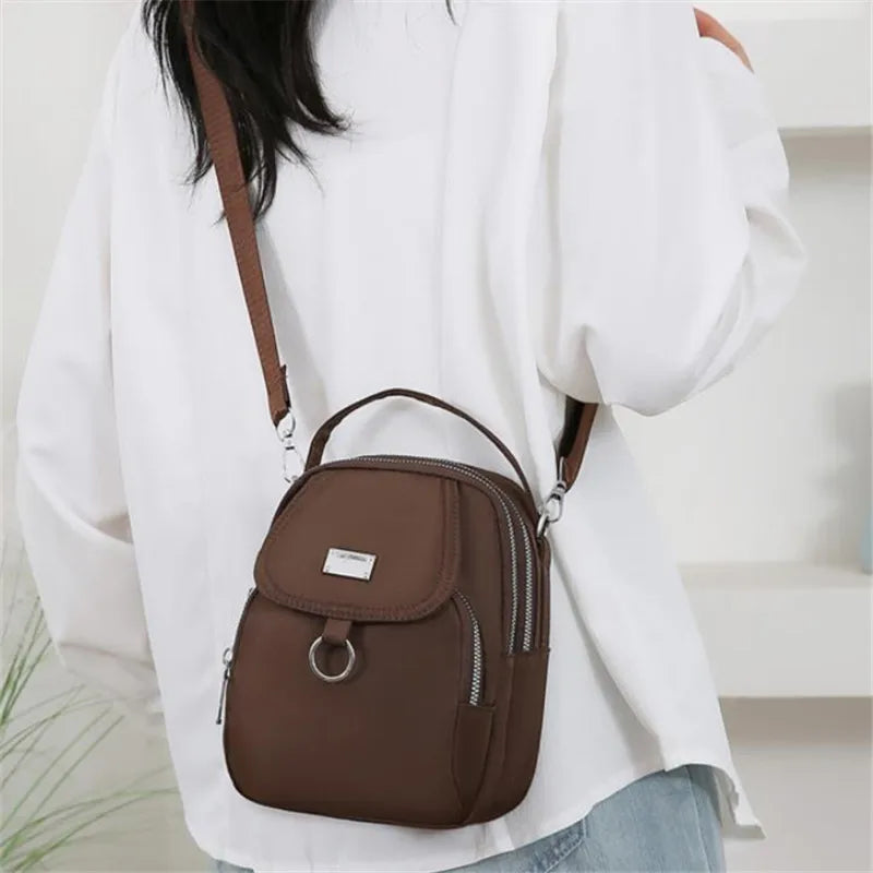 Casual Multiple Zip Pouch Chic Design Lightweight Nylon Shoulder Crossbody Bag Mssza