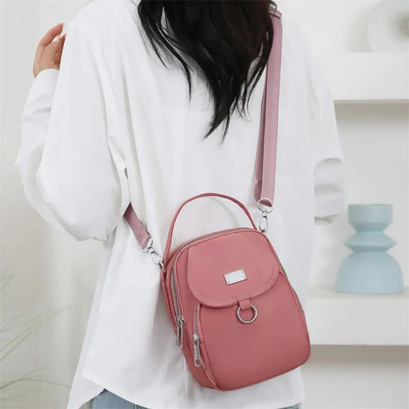 Casual Multiple Zip Pouch Chic Design Lightweight Nylon Shoulder Crossbody Bag Mssza