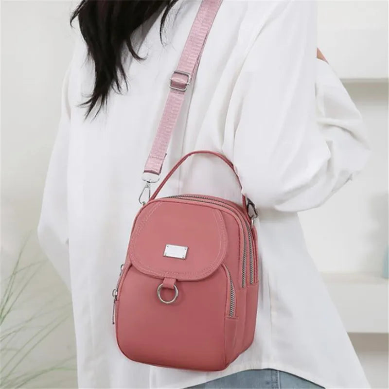 Casual Multiple Zip Pouch Chic Design Lightweight Nylon Shoulder Crossbody Bag Mssza