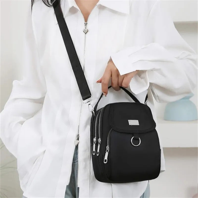 Casual Multiple Zip Pouch Chic Design Lightweight Nylon Shoulder Crossbody Bag Mssza