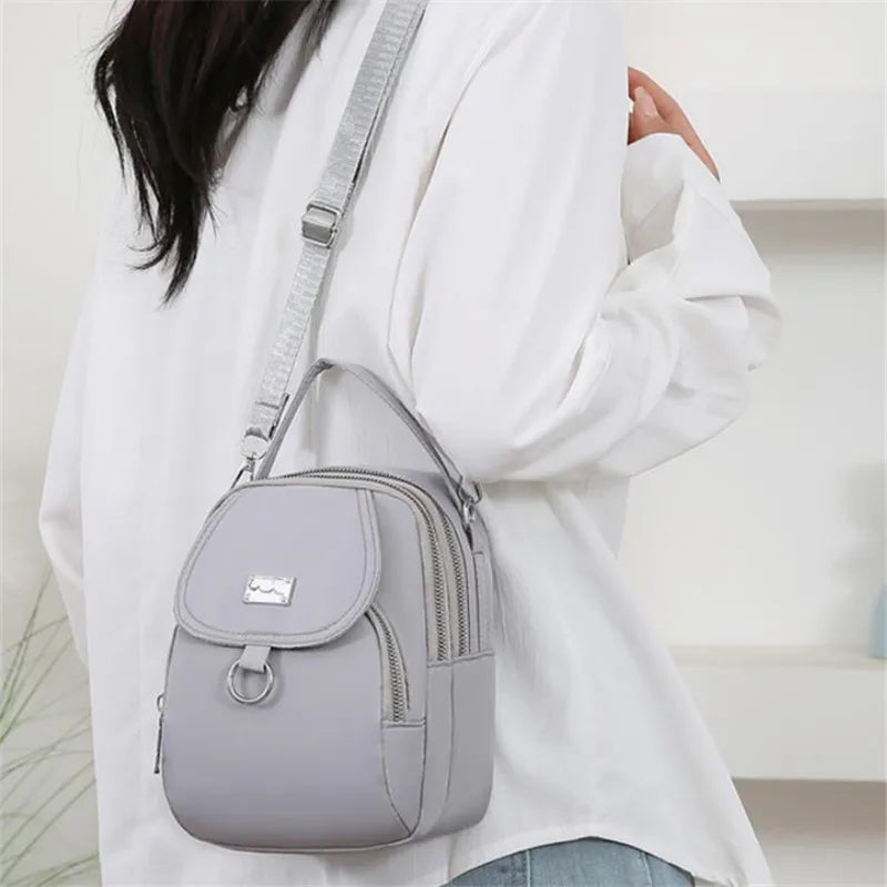 Casual Multiple Zip Pouch Chic Design Lightweight Nylon Shoulder Crossbody Bag Mssza