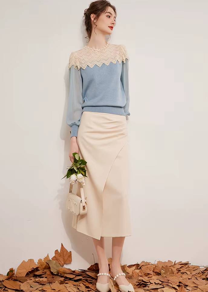 Casual Nail Bead Small High Collar Splicing Contrasting Flower Knitted Sweater Mssza