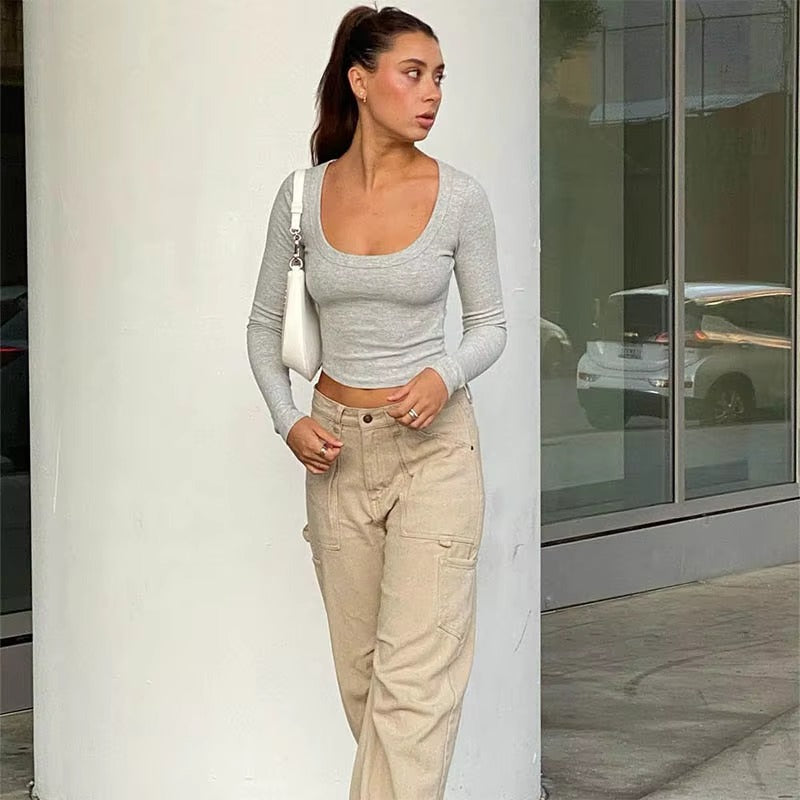 Casual Neck Knitted Stretch Value Skinny Crop T Shirt Mssza