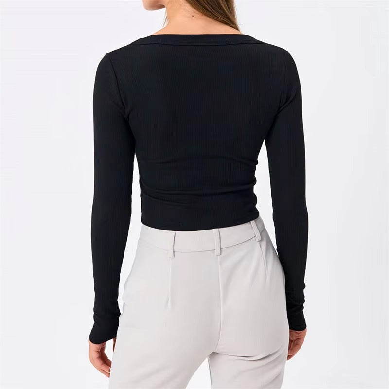 Casual Neck Knitted Stretch Value Skinny Crop T Shirt Mssza