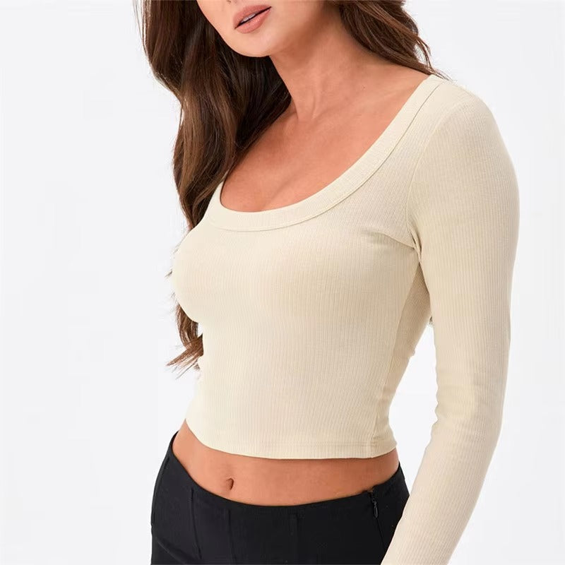 Casual Neck Knitted Stretch Value Skinny Crop T Shirt Mssza