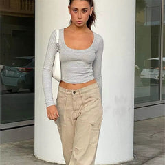Casual Neck Knitted Stretch Value Skinny Crop T Shirt Mssza