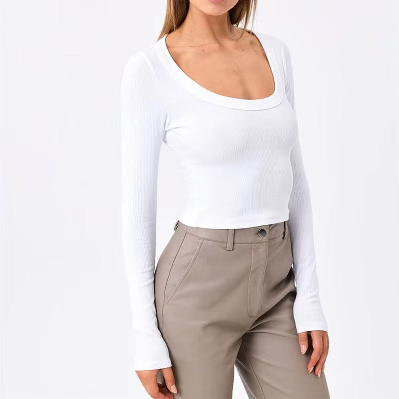 Casual Neck Knitted Stretch Value Skinny Crop T Shirt Mssza