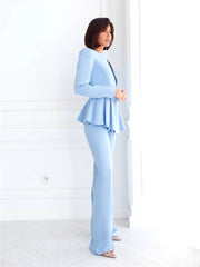 Casual Notched Double Breasted Blazer With High Waist Straight Pants Wedding Formal Wear 2 Piece Pantsuit Mssza