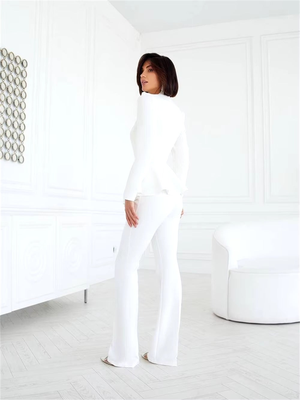 Casual Notched Double Breasted Blazer With High Waist Straight Pants Wedding Formal Wear 2 Piece Pantsuit Mssza