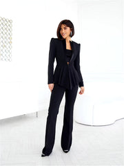 Casual Notched Double Breasted Blazer With High Waist Straight Pants Wedding Formal Wear 2 Piece Pantsuit Mssza