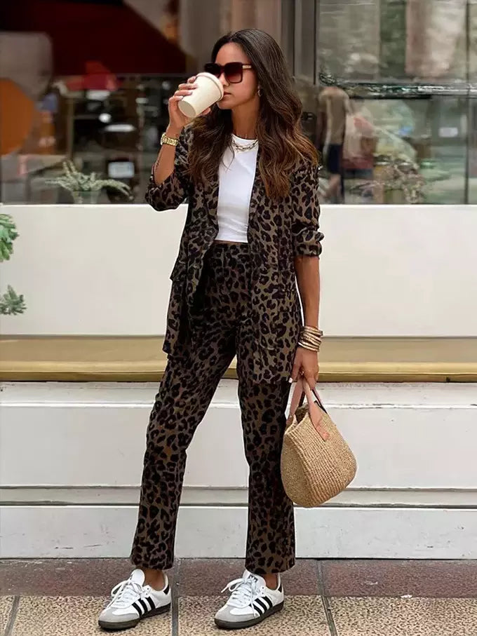Casual Notched Lapel Blazer and Slim Fit Pants Two Piece Set Mssza