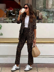 Casual Notched Lapel Blazer and Slim Fit Pants Two Piece Set Mssza