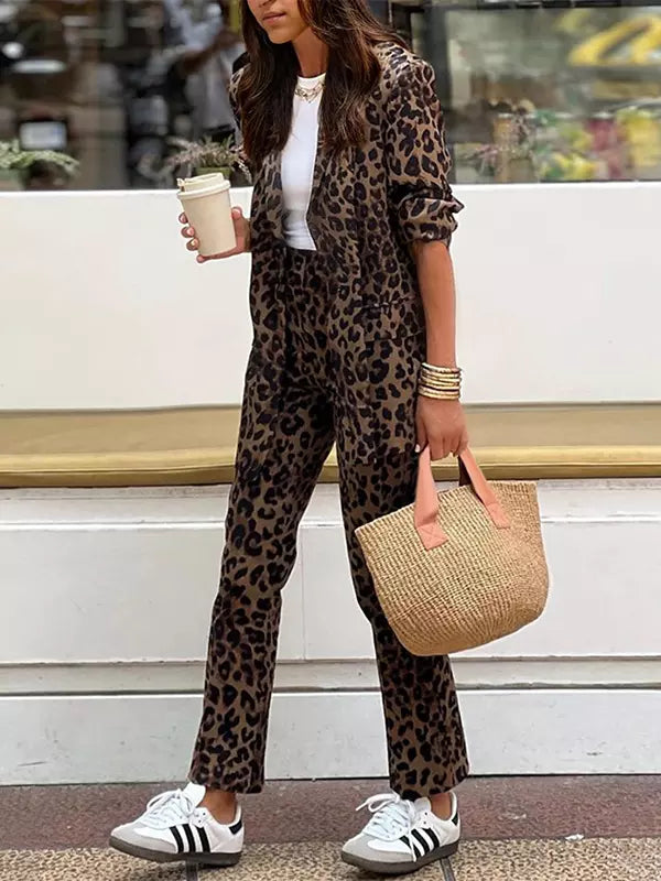 Casual Notched Lapel Blazer and Slim Fit Pants Two Piece Set Mssza
