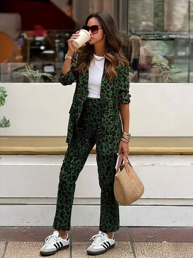 Casual Notched Lapel Blazer and Slim Fit Pants Two Piece Set Mssza