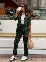 Casual Notched Lapel Blazer and Slim Fit Pants Two Piece Set Mssza