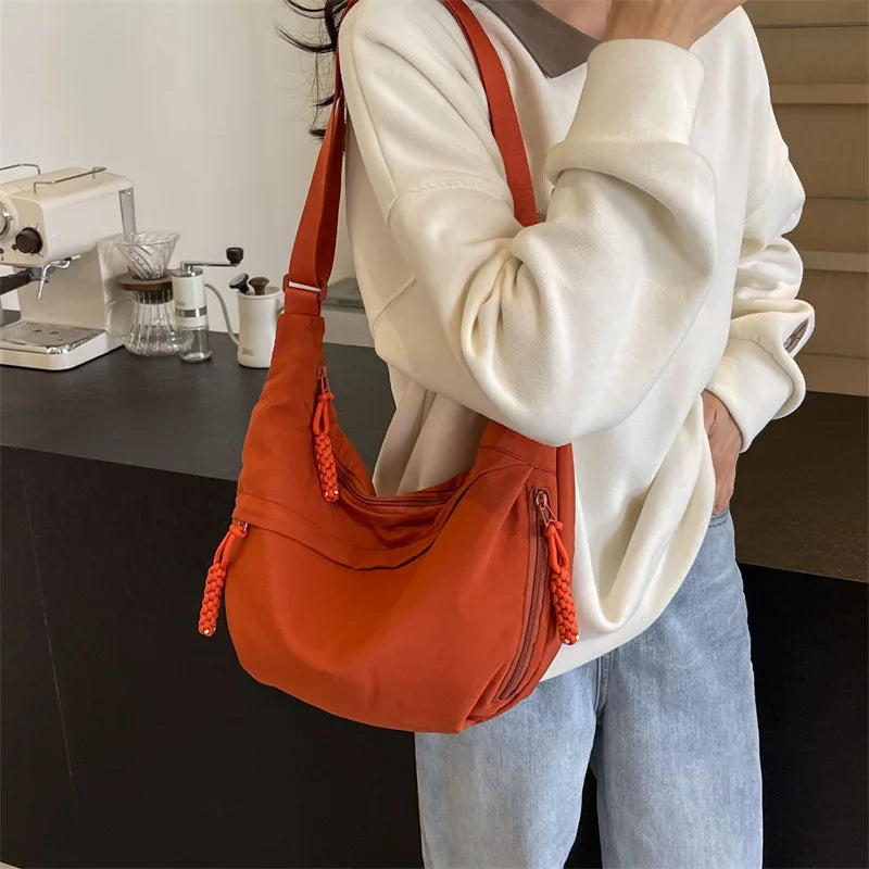 Casual Nylon Fabric High Capacity Leisure Versatile Hobos Messenger Crossbody Shoulder Bag Mssza