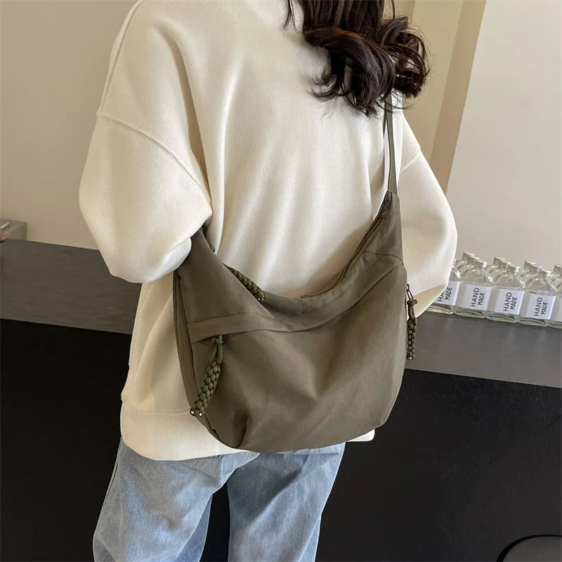 Casual Nylon Fabric High Capacity Leisure Versatile Hobos Messenger Crossbody Shoulder Bag Mssza