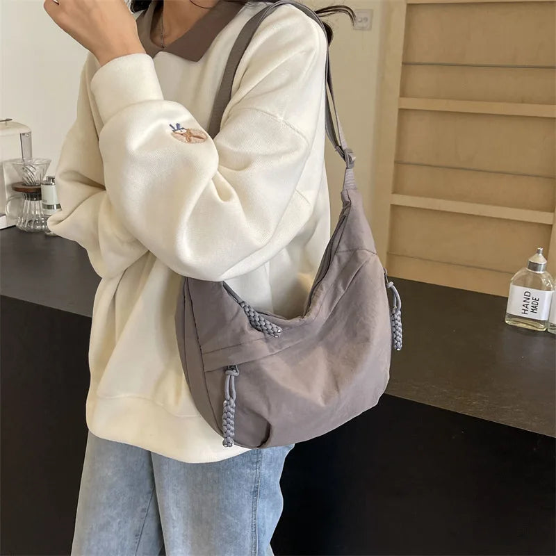Casual Nylon Fabric High Capacity Leisure Versatile Hobos Messenger Crossbody Shoulder Bag Mssza