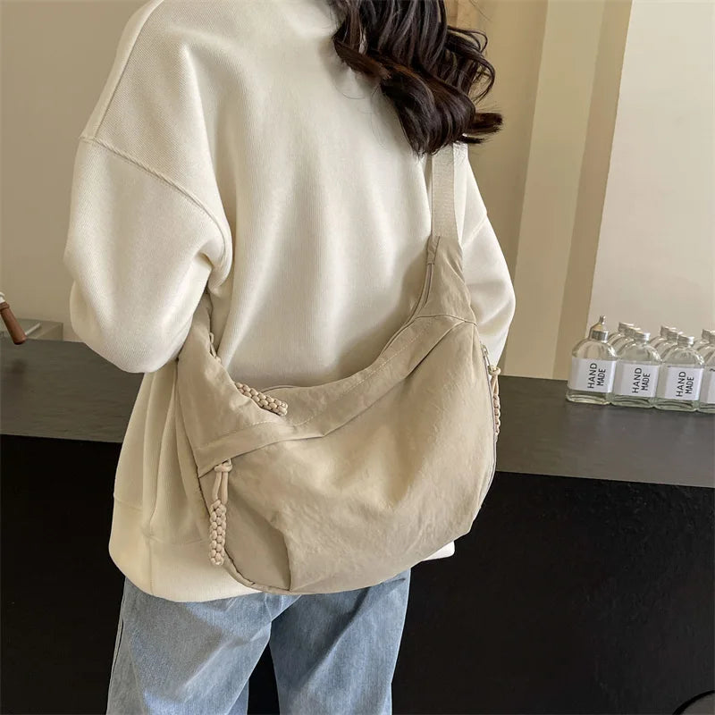 Casual Nylon Fabric High Capacity Leisure Versatile Hobos Messenger Crossbody Shoulder Bag Mssza