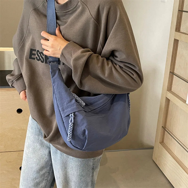 Casual Nylon Fabric High Capacity Leisure Versatile Hobos Messenger Crossbody Shoulder Bag Mssza