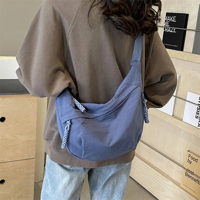 Casual Nylon Fabric High Capacity Leisure Versatile Hobos Messenger Crossbody Shoulder Bag Mssza
