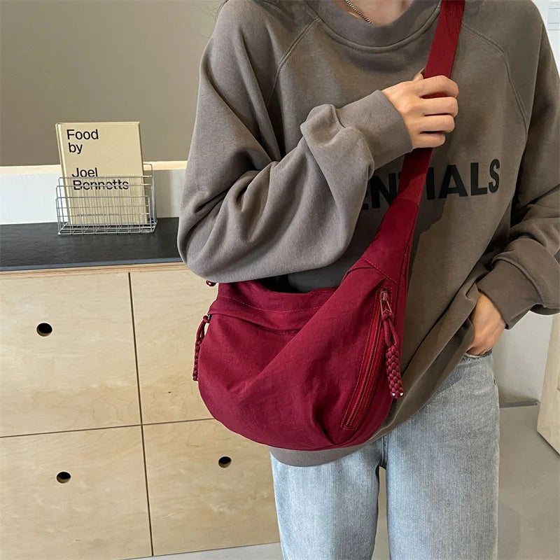 Casual Nylon Fabric High Capacity Leisure Versatile Hobos Messenger Crossbody Shoulder Bag Mssza