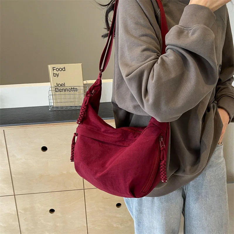 Casual Nylon Fabric High Capacity Leisure Versatile Hobos Messenger Crossbody Shoulder Bag Mssza